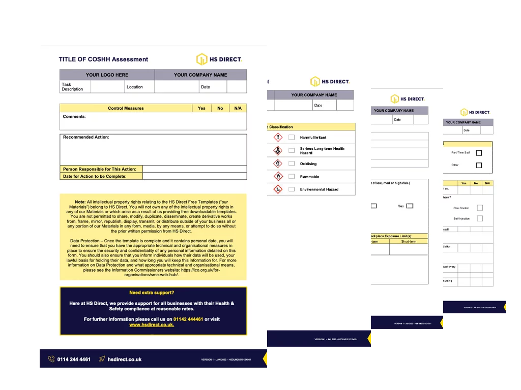 Free Coshh Assessment Template Hs Direct